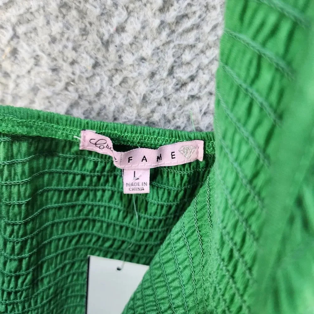 Crave FAME Halter Top Women Junior's Large Lime Ice Solid Smocked Ruffle Hem~ - Picture 5 of 13